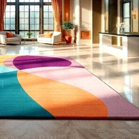 Handcrafted Colorful Curved Stripe Living Room Rug